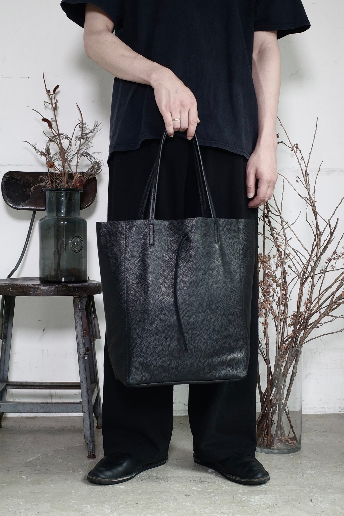 MARLON FIRENZE Calf Leather Shopper Bag - Nero 