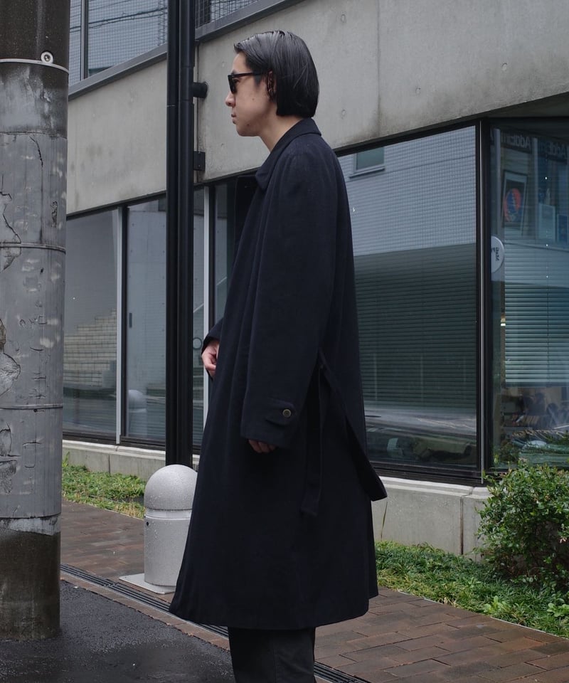 美品◇lacquer&C◇バルマカーンコート◇M-L◇ネイビー◇ロロピアーナ Loro Piana 100% Cashmere Fabric Balmacaan Coat