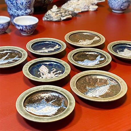 下絵付魚絵小皿／2枚1セット・4タイプ