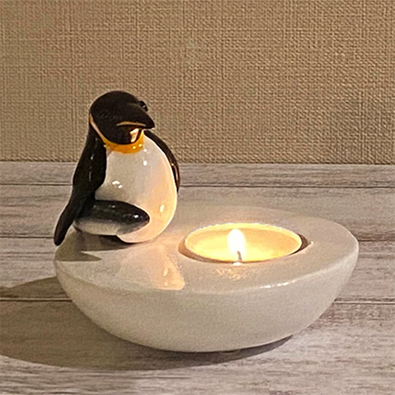 織のペンギン》魚を抱えるメスペンギン／ティーライトキャンドル