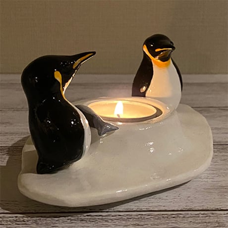 《織のペンギン》つがいペンギン／ティーライトキャンドルホルダー