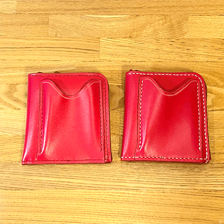 色鮮やかなレッドカラーのハーフ財布/手縫い/一点もの