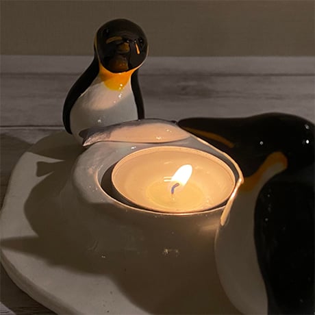 《織のペンギン》つがいペンギン／ティーライトキャンドルホルダー