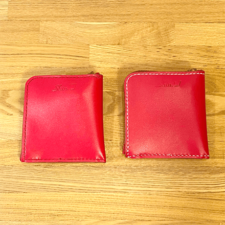 色鮮やかなレッドカラーのハーフ財布/手縫い/一点もの