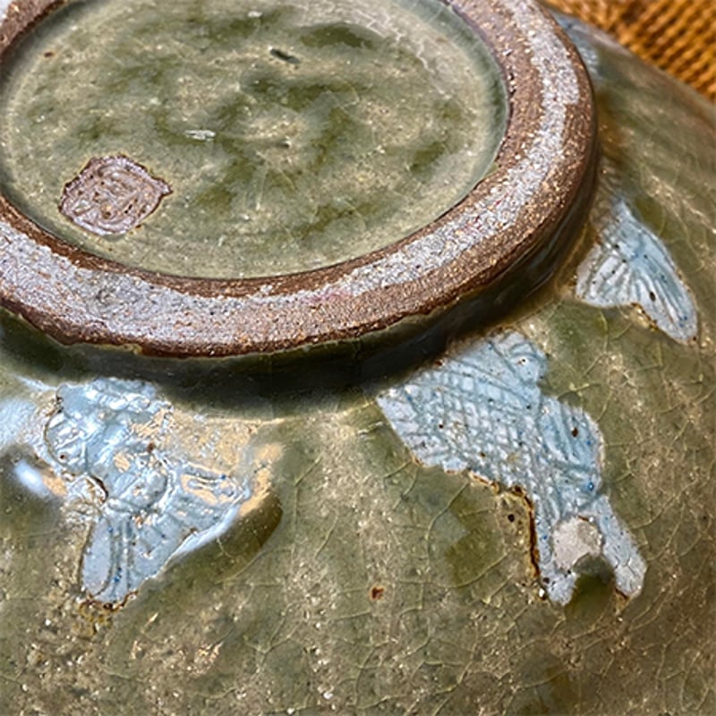 魚紋太鼓形花器　陶芸家村田森作品　新品未使用　激レアアイテム 黒墨釉青泥 花器｜角りわ子