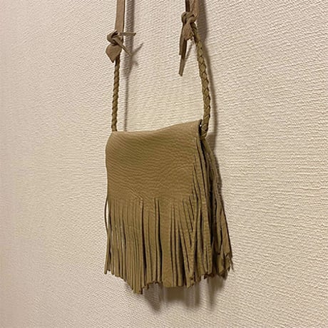 フリンジ付き 鹿革スマホショルダー/手縫い/一点もの