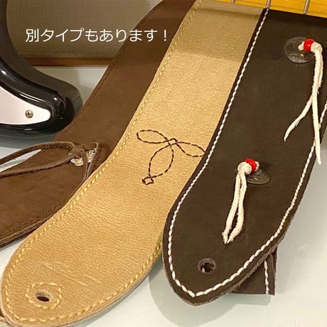 ステッチ装飾 レザーギターストラップ/手縫い/一点もの