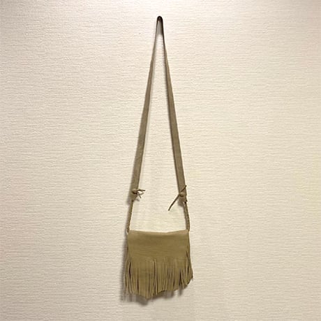 フリンジ付き 鹿革スマホショルダー/手縫い/一点もの