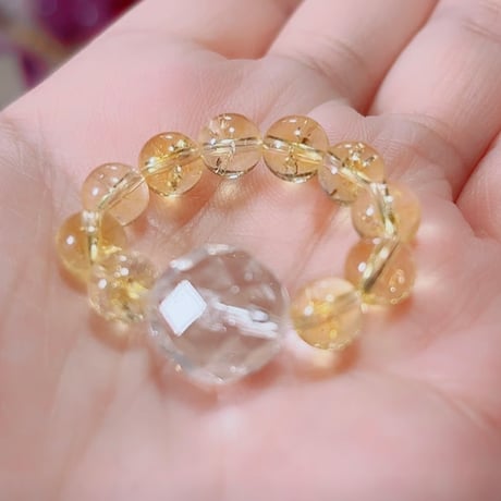 光の粒子を纏う － 爆裂シトリン＆kira水晶の浄化リング♡約１５号♡