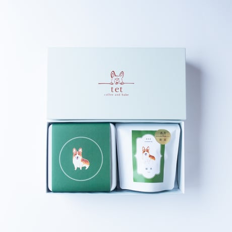 ギフトボックス 米粉のコーギークッキー缶(プレーン＆抹茶) ＆新宮茶(2026新茶)【夏季限定】