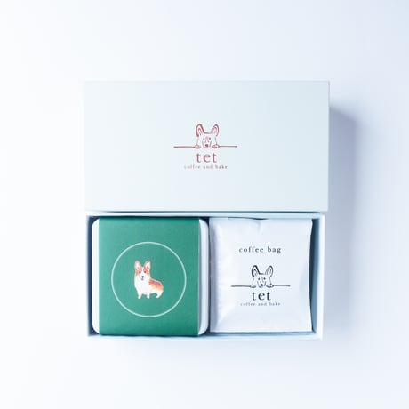 ギフトボックス 米粉のコーギークッキー缶(プレーン＆抹茶) ＆コーヒーバッグ【夏季限定】