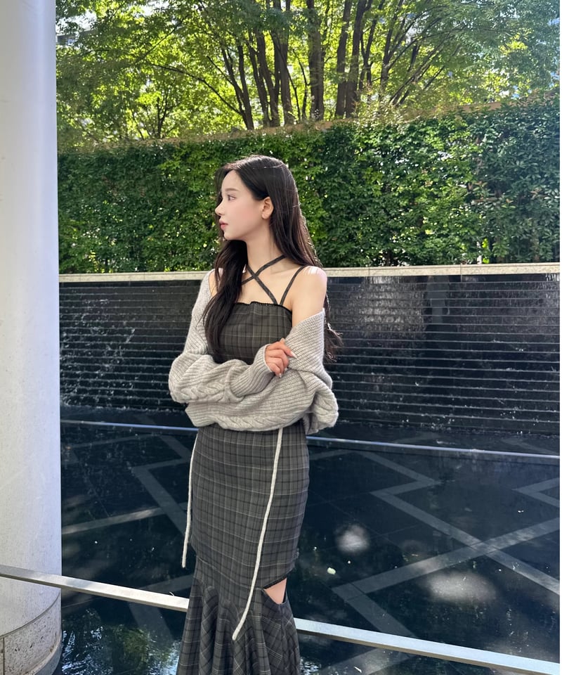 ワンピース YILON CUTOUT CHECK OP GRAY YILON MADE】Cutout check op GRAY