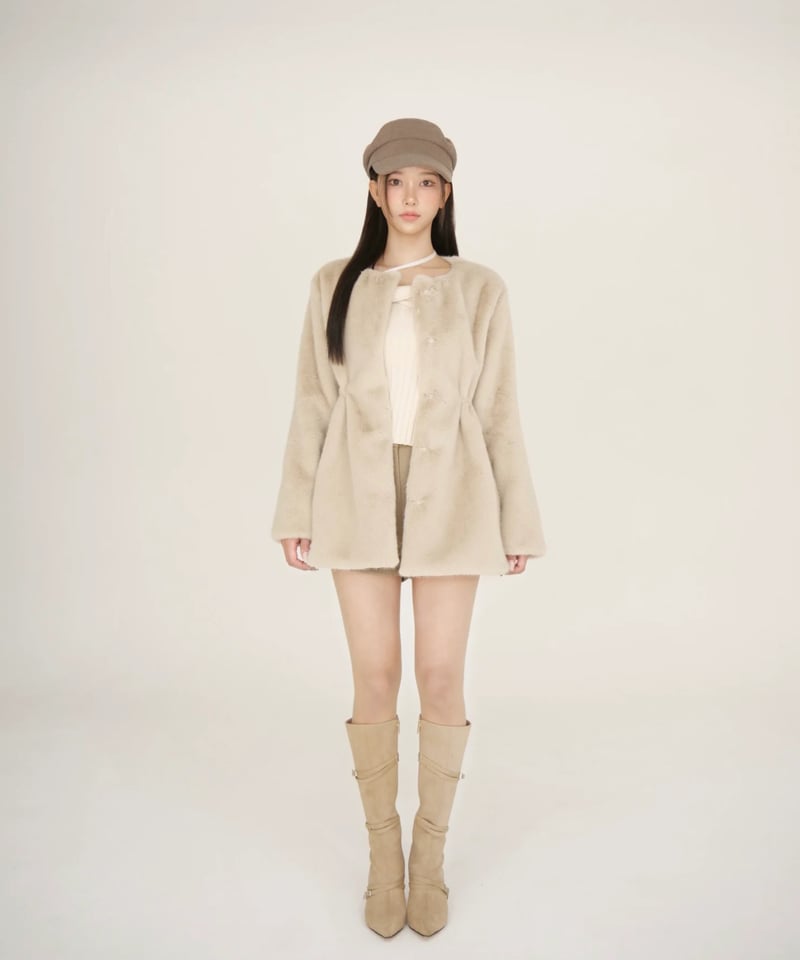 YILON MADE Waistmark eco fur coat ivory YILON MADE Waistmark eco fur coat ivory