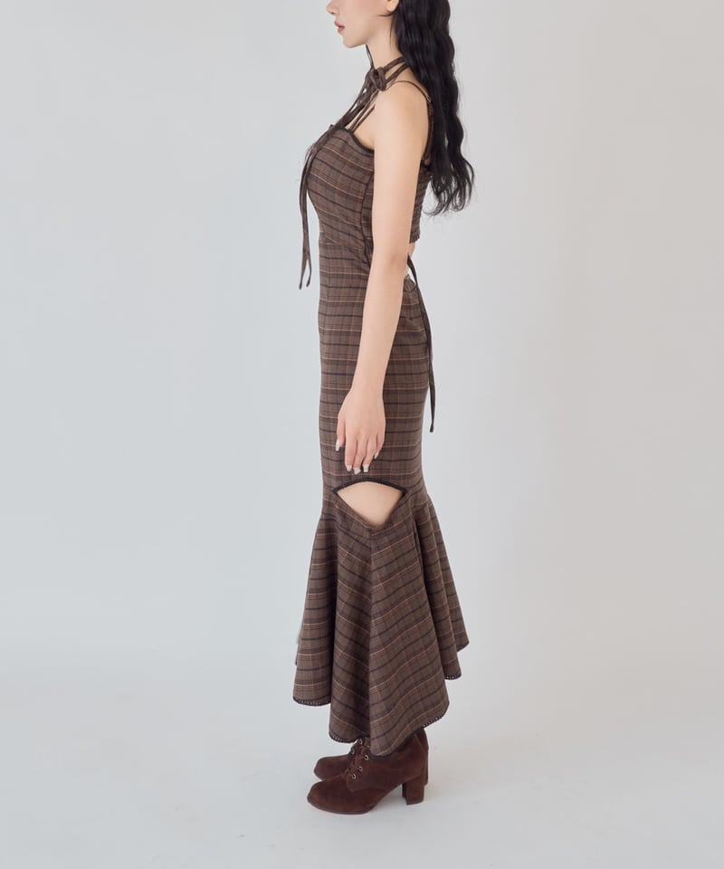 YILON MADE Cutout check op Gray