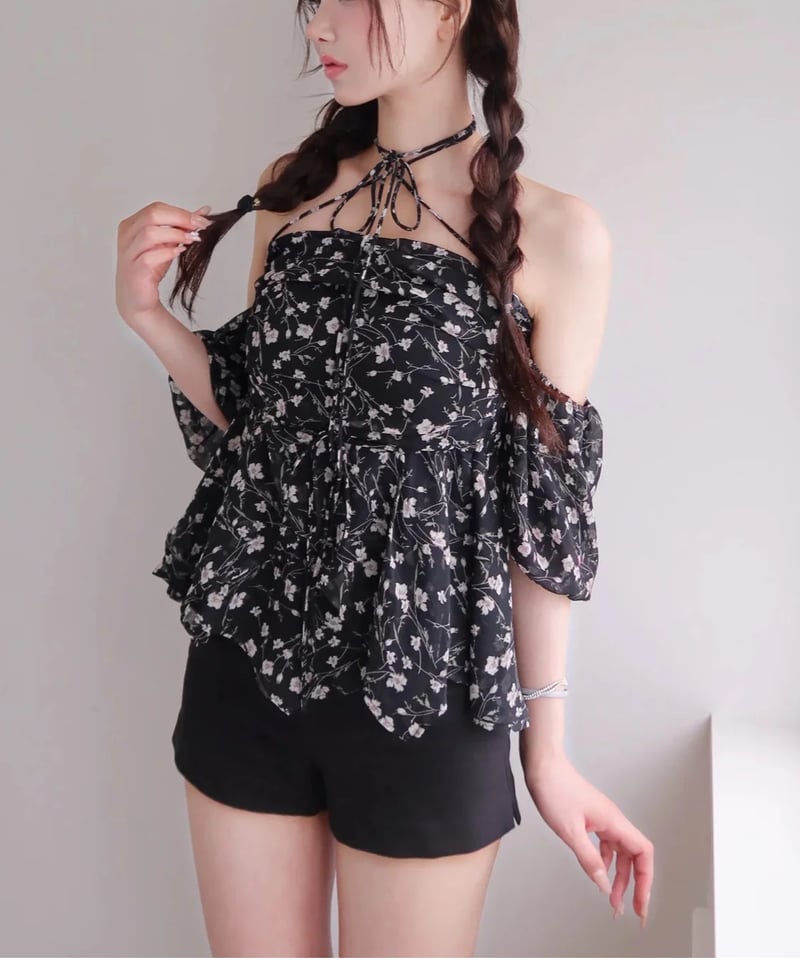 【美品】yilon Joli flower blouse black YILON MADE Joli flower blouse