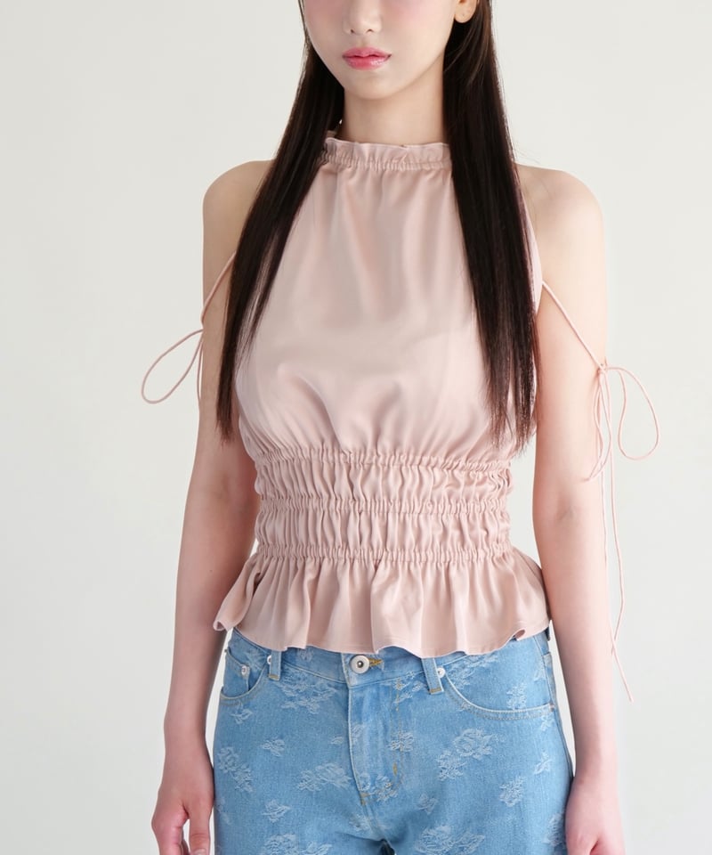 yilon Satin ribbon tops ピンク yilon ♡ Satin ribbon tops ピンク