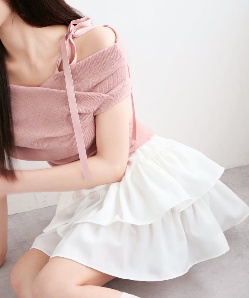yilon Satin ribbon tops ピンク yilon ♡ Satin ribbon tops ピンク