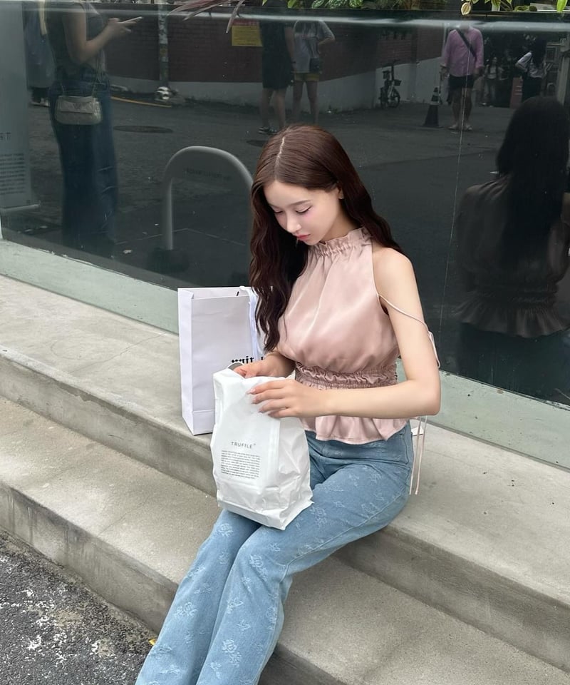 yilon Satin ribbon tops ピンク yilon ♡ Satin ribbon tops ピンク