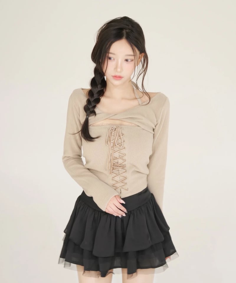 YILON イロン Velour laceup knitsew ニット