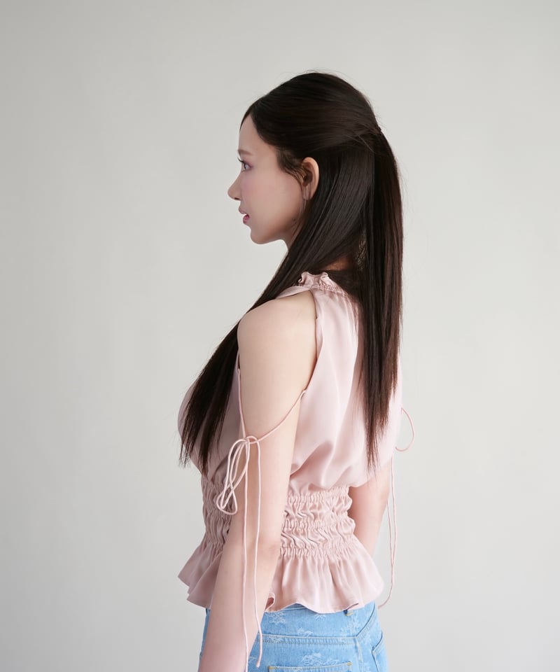 yilon Satin ribbon tops ピンク YILON MADE】Satin ribbon tops ピンク