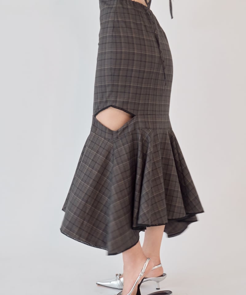 YILON MADE】Cutout check op GRAY