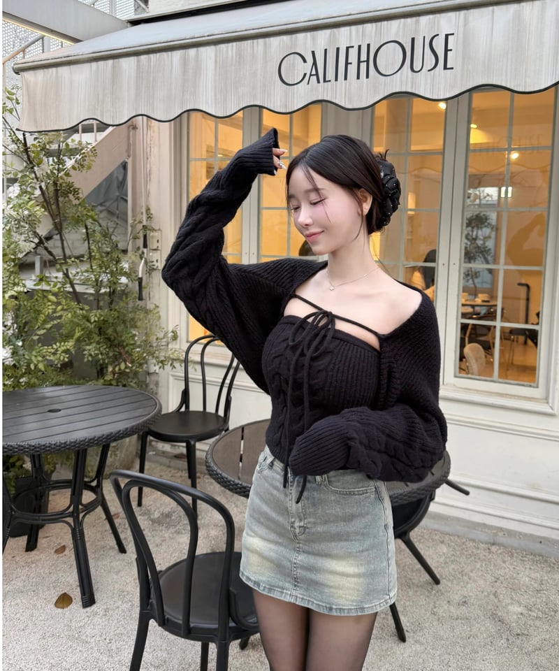 YILON MADE】Cable knit bolero bare set