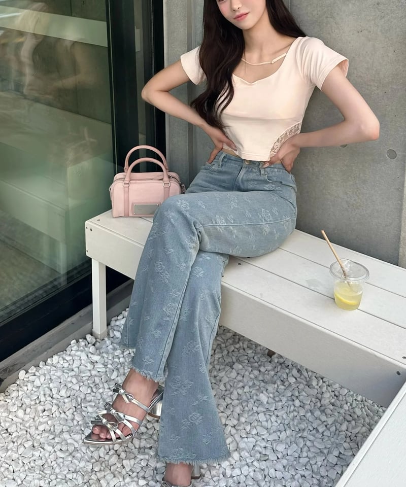 YILON Little rose high-waist denim