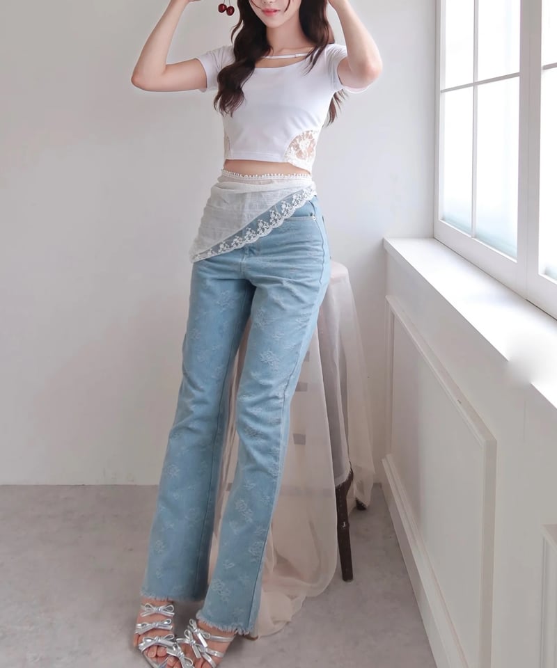 YILON MADE 】Little rose high-waist denim | 【Y - パンツ