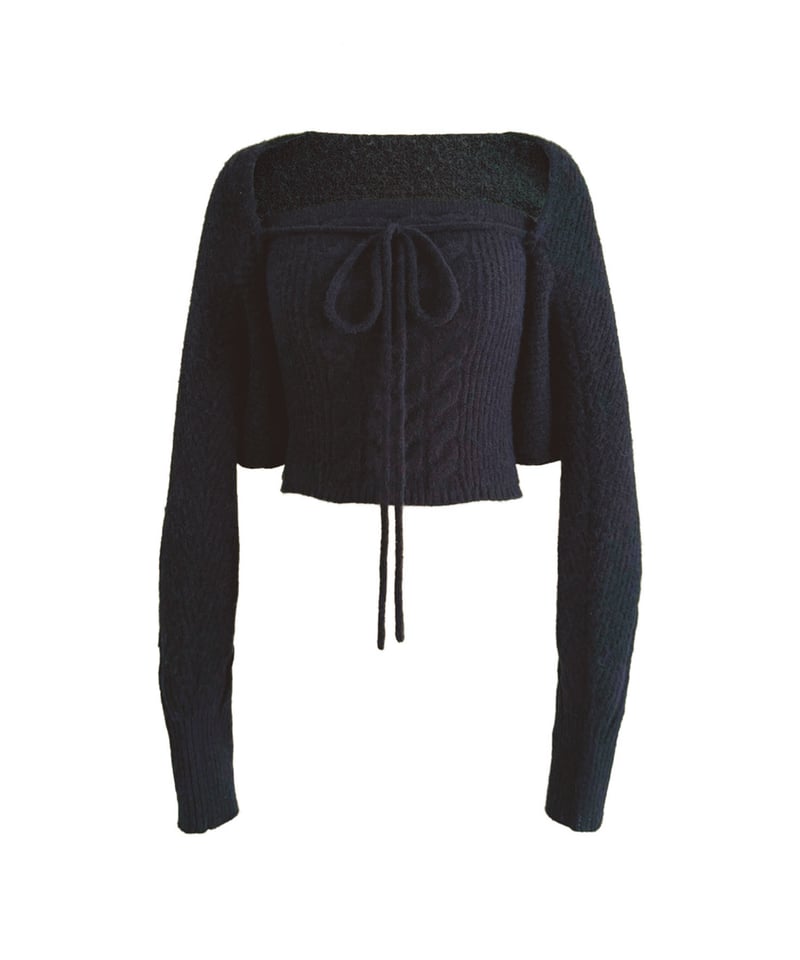 トップス YILON Cable knit bolero bare set BLACK YILON MADE】Cable knit bolero bare set