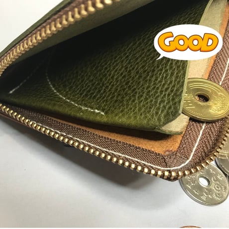 アゴモノガタリ・ヌメ革L字ファスナーハーフ財布（小銭入れ付き）