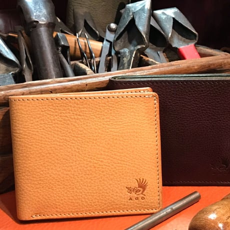 アゴモノガタリ・ヌメ革折財布・札&カード（小銭入れなし）