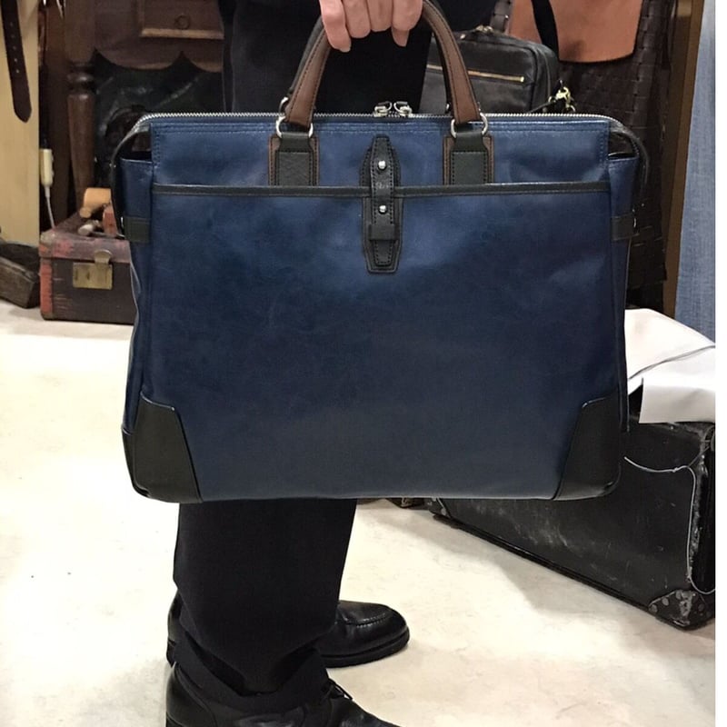 豊岡鞄 ビジネスバッグ 帆布PU×レザー ソフトブリーフケース ブルー 豊岡鞄】帆布PU×レザーソフトブリーフ - 木和田正昭商店公式
