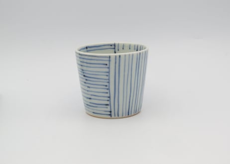 縦線染付猪口 明治初期~中期 六個セット 縦線染付猪口 明治初期~中期