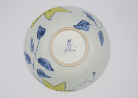 古川章蔵　色絵磁器黄色のクレマチス大鉢