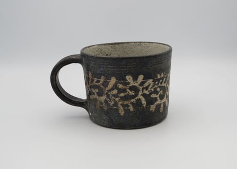 渡辺信史　陶器花紋大きなスープマグ