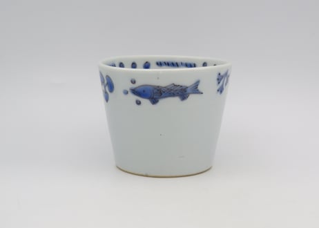 清水なお子　色絵染付け蕎麦ちょく 魚藻紋