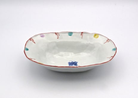 松尾貞一郎　色絵磁器楕円の小鉢T-79