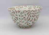 古川桜　色絵磁器赤絵木の芽の麺鉢
