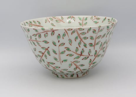 古川桜　色絵磁器赤絵木の芽の麺鉢