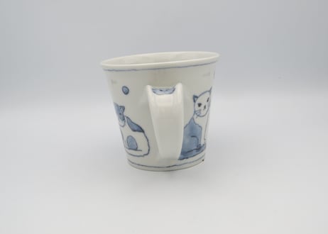 小長谷節子　染付磁器ブチねこマグ