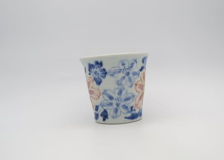 山本博　色絵半磁器クレマチスマグカップ、ピンク
