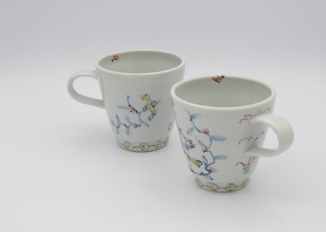 松尾貞一郎　色絵磁器花鳥マグ70