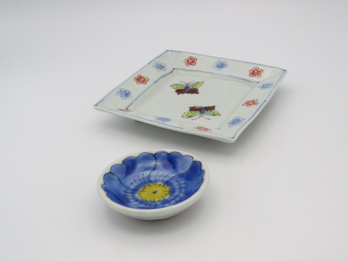 高橋宏彰 色絵磁器花蝶紋角皿 | 工藝舎 オンラインショップ
