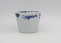 清水なお子　色絵染付け蕎麦ちょく 魚藻紋