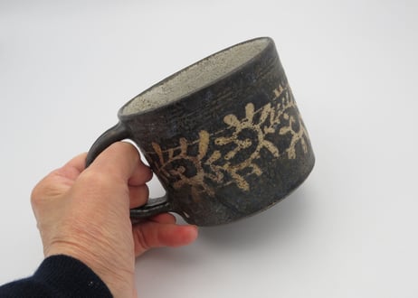 渡辺信史　陶器花紋大きなスープマグ