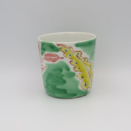 古川桜　色絵磁器ボタニカル緑フリーカップ
