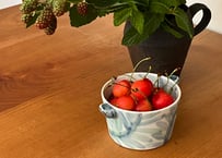 古川桜　色絵磁器シダ紋耳付き小鉢