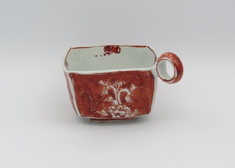 松尾貞一郎　色絵磁器赤絵四方マグ27