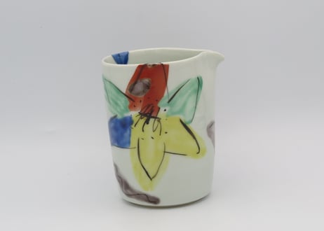 古川章蔵　色絵磁器クレマチスの片口