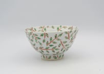 古川桜　赤絵木の芽紋飯碗